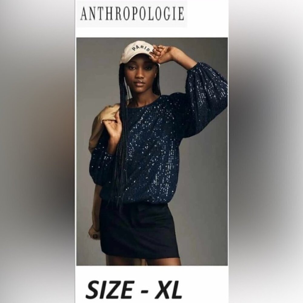 Anthropologie/Flat White - Ladies Sequin Top - Navy/Marin. Size: XL. NWT